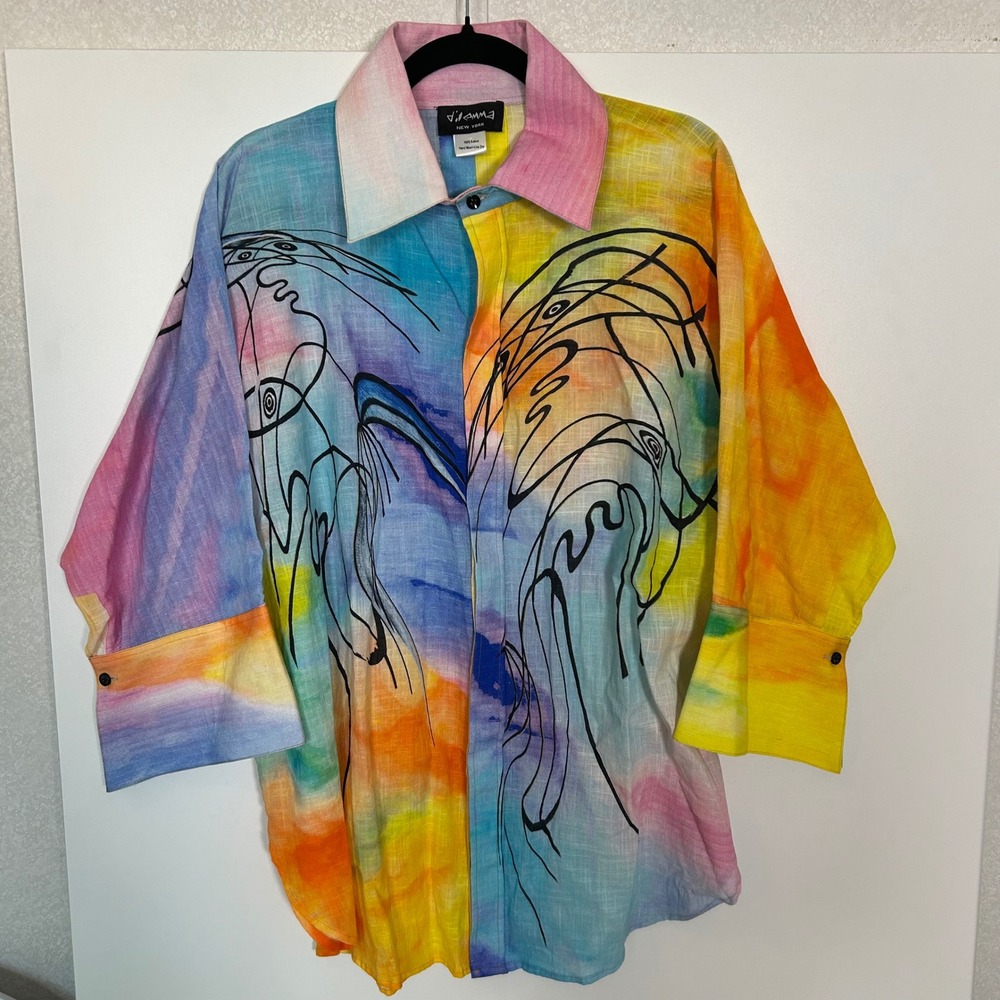 Vintage Dilemma New York Artist oversized Artsy Abstract Multicolor button shirt